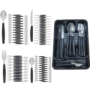 Kit Faqueiro Berlim Preto Inox 96 Pçs C/ 4 Porta Talheres