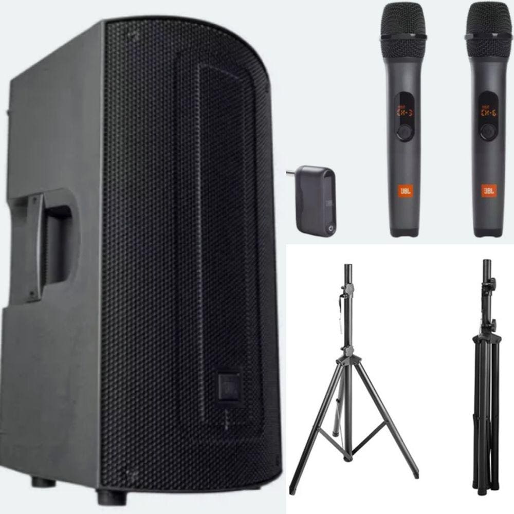 Caixa de Som JBL Max 12 A BT + 2 Mic sem fio MICBR2 + Tripé
