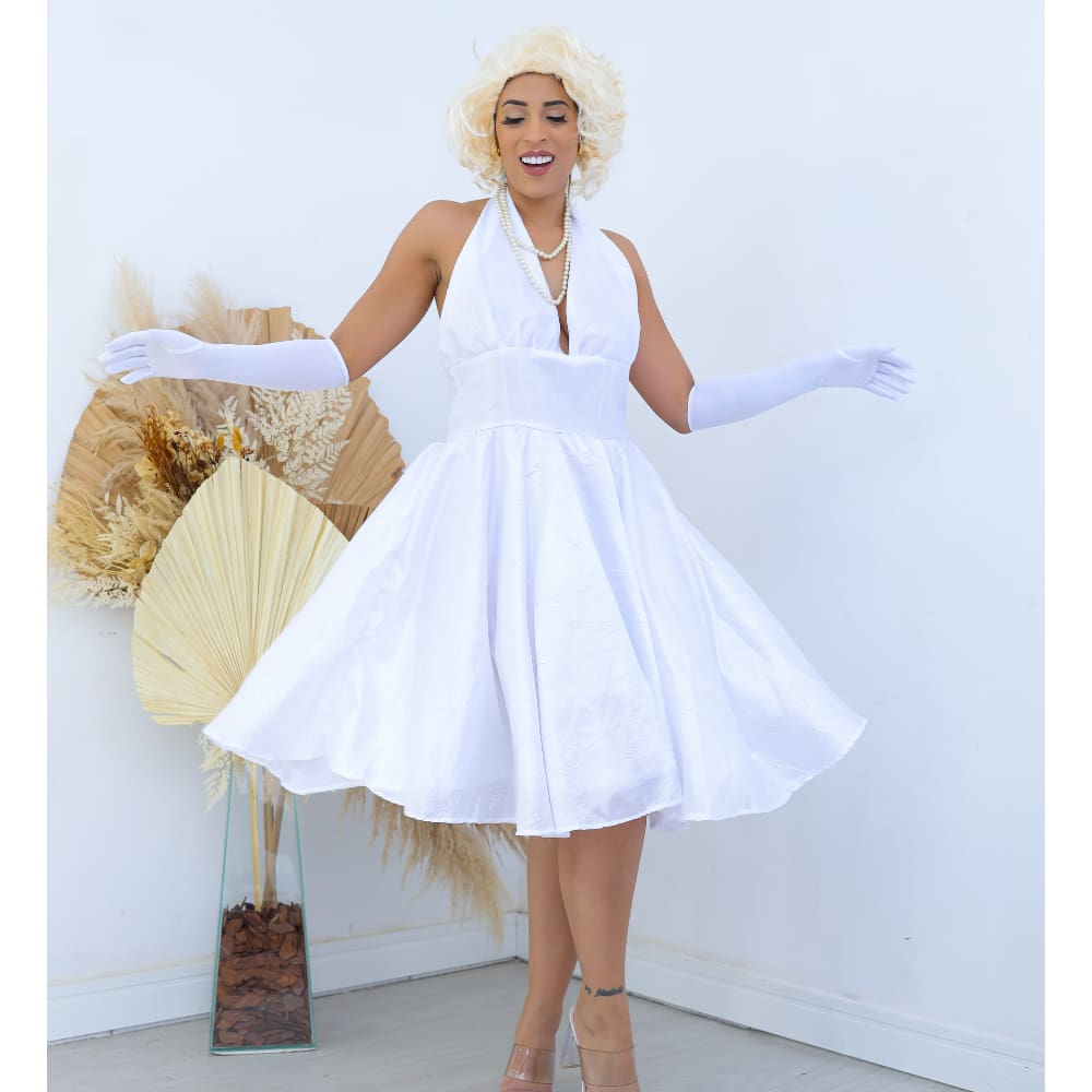 Fantasia Vestido Marilyn Monroe Adulto Feminino Cosplay Retro Vintage Sexy Festa Anos 60 Carnaval Rock`n Roll Halloween