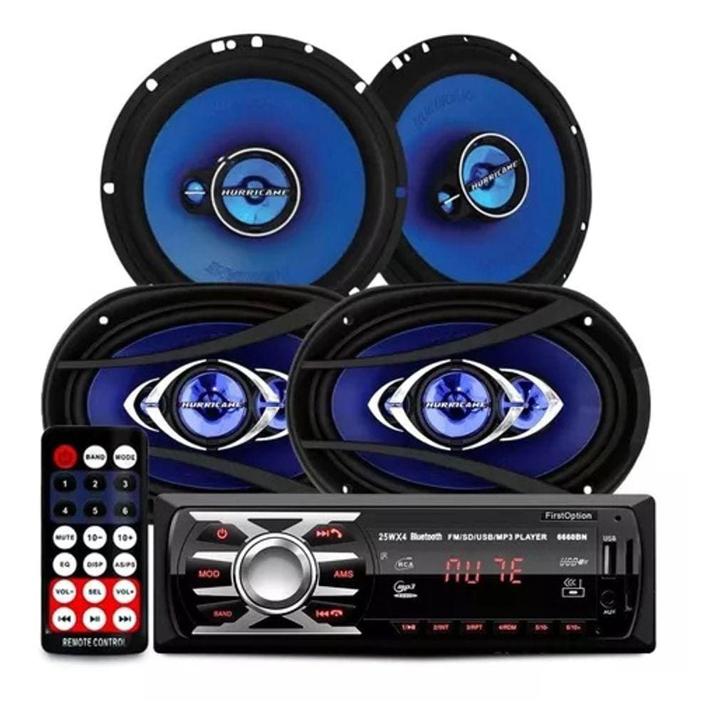 Kit Automotivo Radio Usb Bluetooth Falante Hurricane 6 e 6x9 polegadas