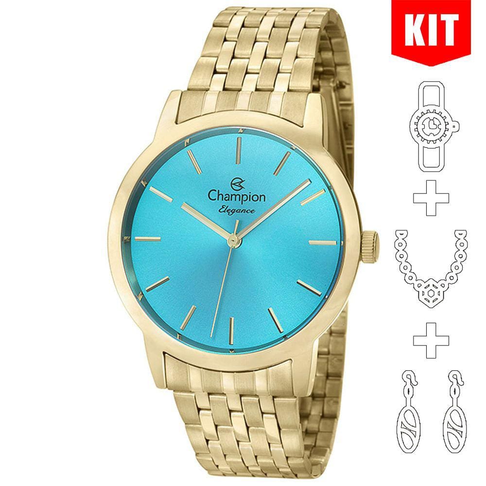 Relógio CHAMPION KIT feminino azul dourado CN27732Y