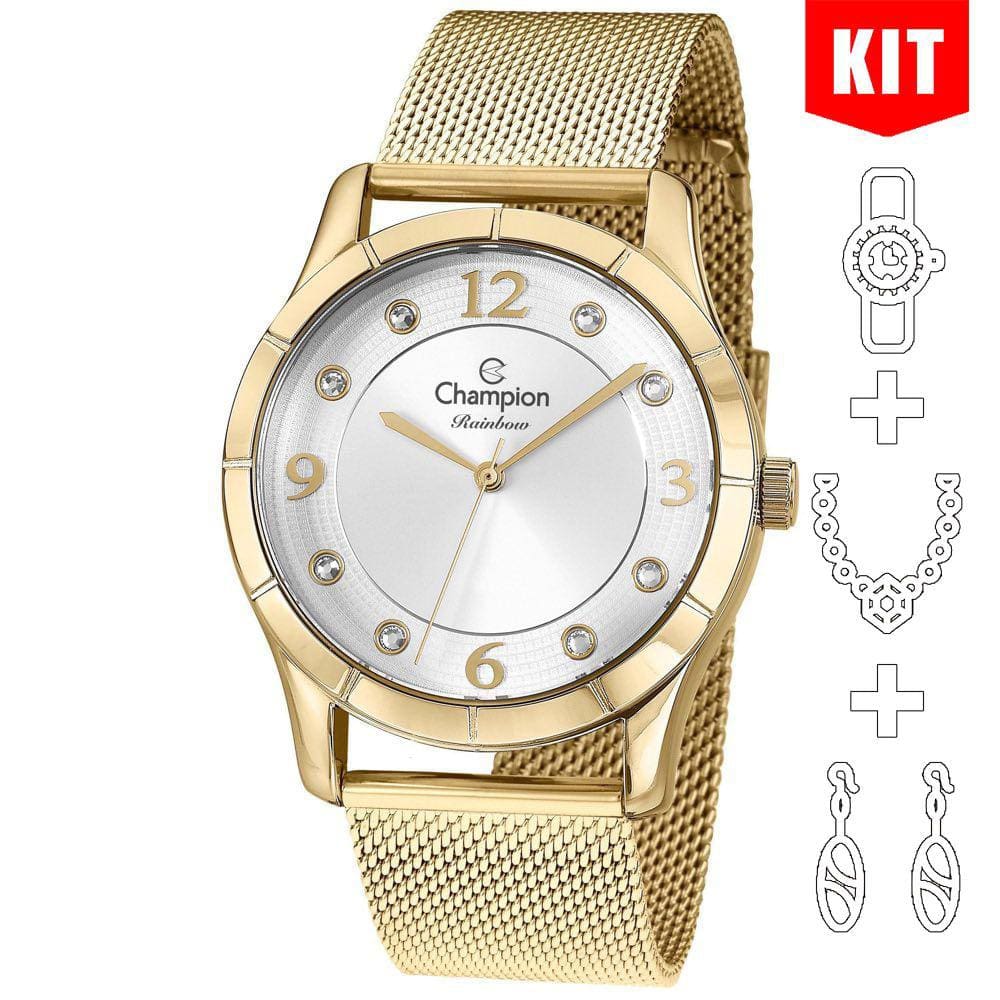 Relógio CHAMPION KIT feminino dourado esteira CN29910W