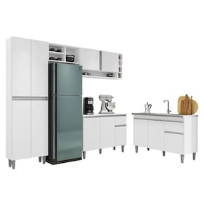 Cozinha Vanessa e Balcão de Pia Tatiane 120 cm Branco Brilho - AJL