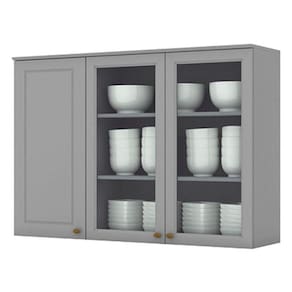 Armário Aéreo 3 Portas com Vidro 120 cm Nova York Cinza - Henn