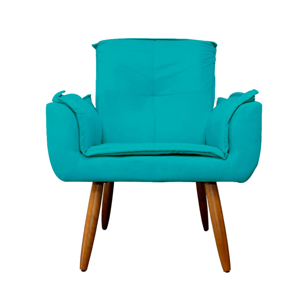 Poltrona Estofada Para Sala de Estar Emília Plus Suede Azul Turquesa - LM DECOR