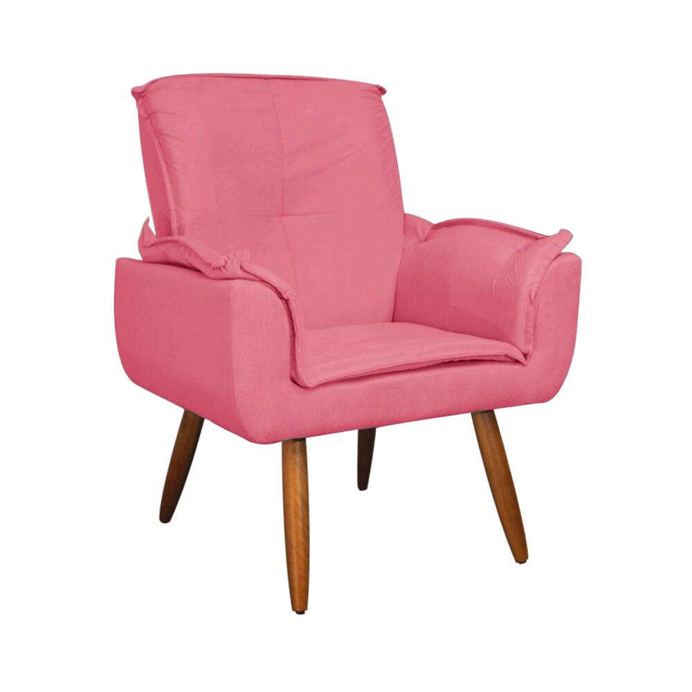 Poltrona Decorativa Estofada Para Hall de Entrada Emília Plus Suede Rosa Barbie - LM DECOR