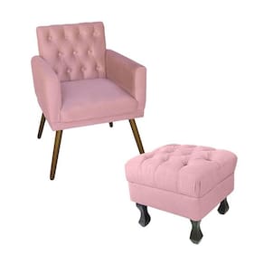 Kit Poltrona Emilia E Puff Retrô Para Sala Quarto Suede Rosa - LM DECOR
