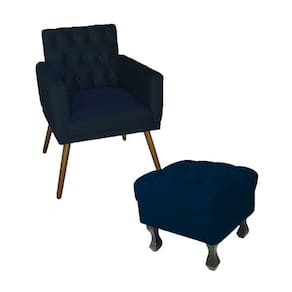 Kit Poltrona Emilia E Puff Retrô Para Sala Quarto Suede Azul Marinho - LM DECOR