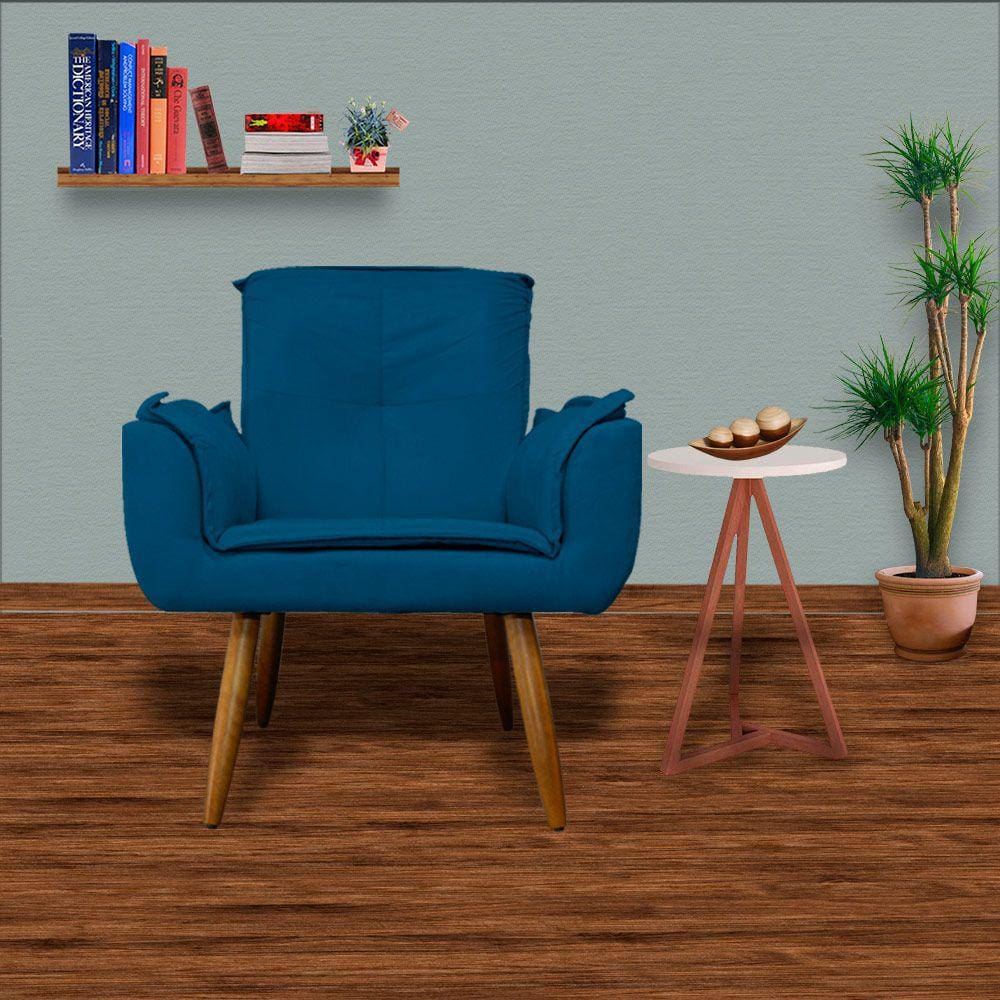 Jogo 2 Poltronas Decorativas Para Sala Comercial Emília Plus Suede Azul Royal - LM DECOR