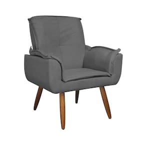 Poltrona Estofada Decorativa Pés Palito Para Recepção Emília Plus Suede Cinza - LM DECOR