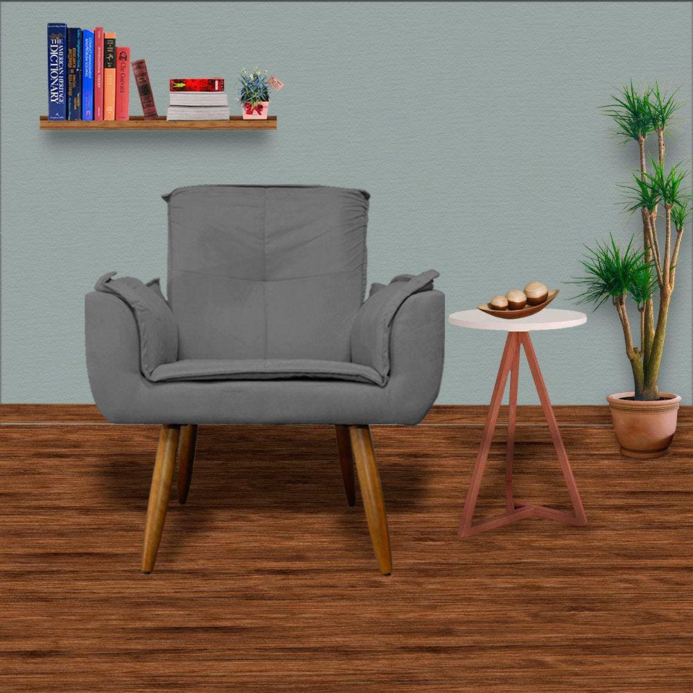 Jogo 2 Poltronas Decorativas Para Sala Comercial Emília Plus Suede Cinza - LM DECOR
