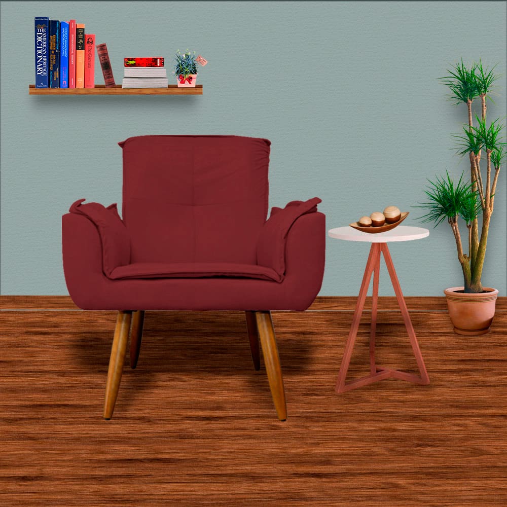 Jogo 2 Poltronas Decorativas Para Sala Comercial Emília Plus Suede Vermelho Bordo - LM DECOR
