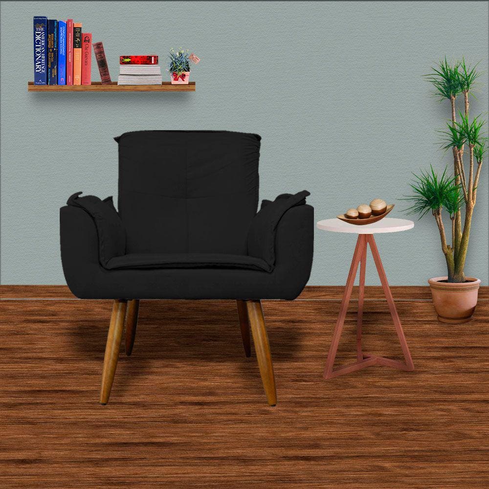 Jogo 2 Poltronas Decorativas Para Sala Comercial Emília Plus Suede Preto - LM DECOR