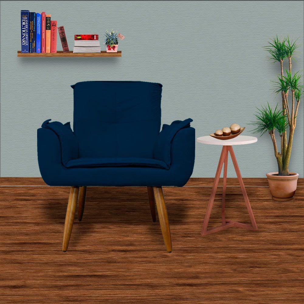 Jogo 2 Poltronas Decorativas Para Sala Comercial Emília Plus Suede Azul Marinho - LM DECOR