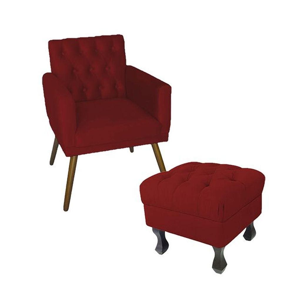 Kit Poltrona Emilia E Puff Retrô Para Sala Quarto Suede Vermelho - LM DECOR