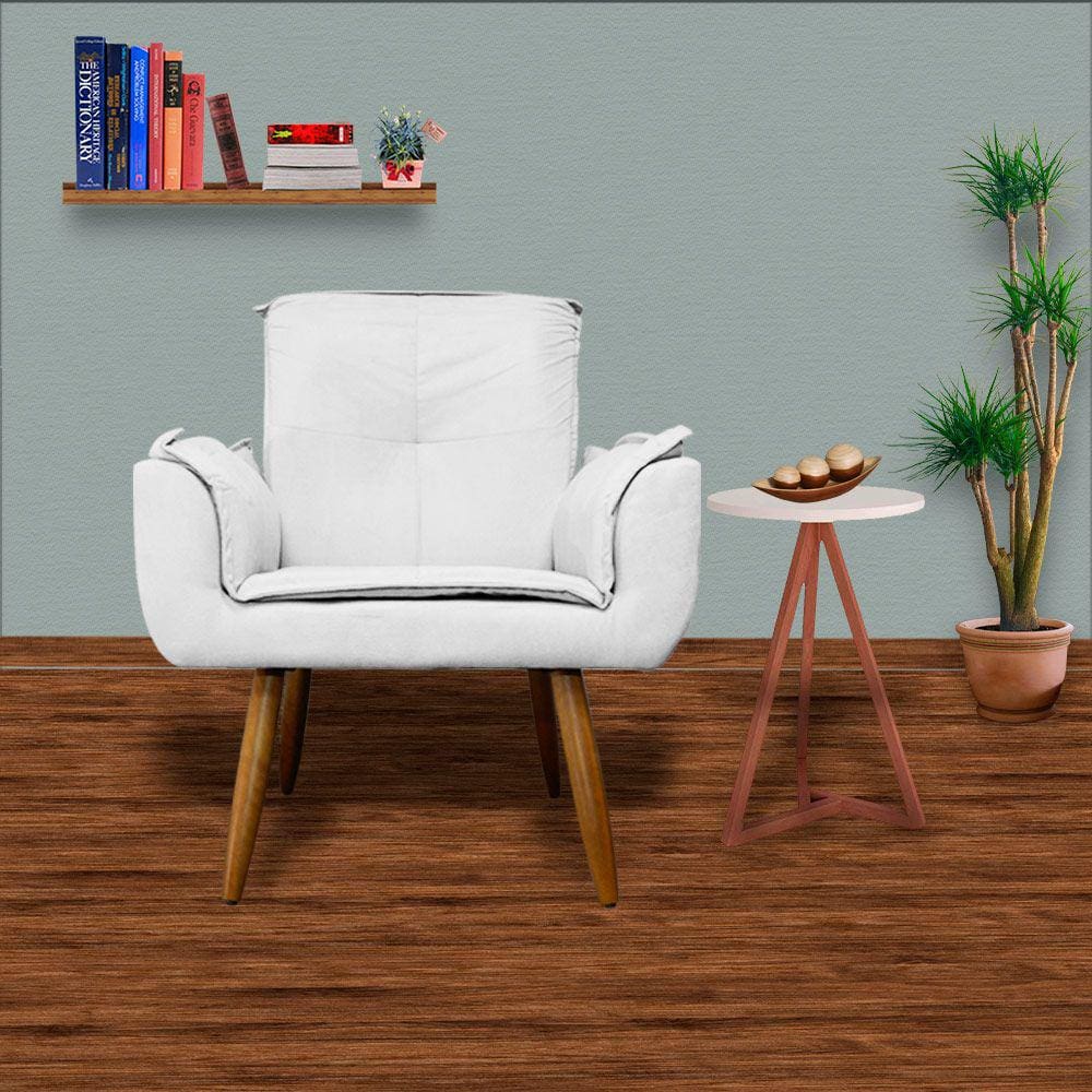 Kit 2 Poltronas Decorativas Estofadas Pés Palito Emília Plus Suede Branco - LM DECOR