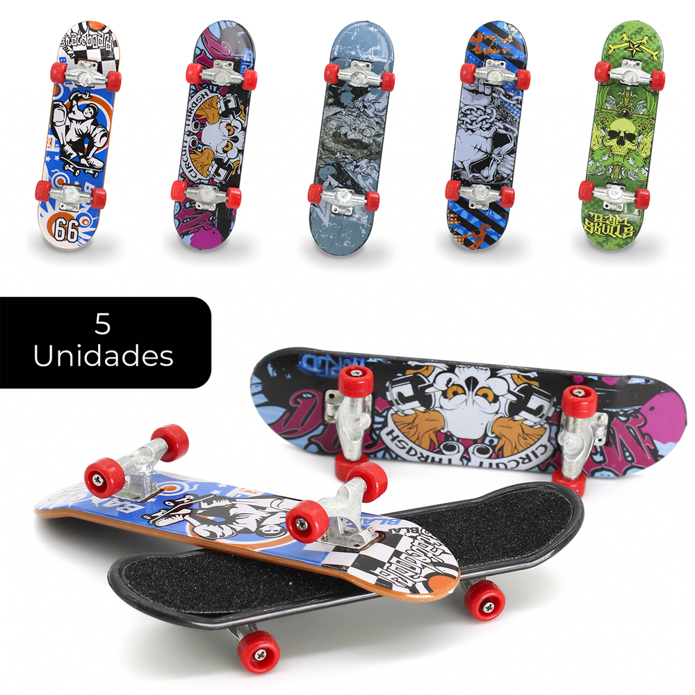 Kit 5 Skate De Dedo Mini Fingerboard Truck Metal Com Lixa