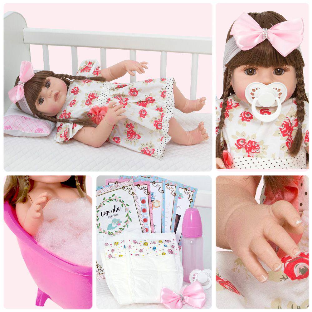 Boneca Baby Reborn Realista Girafinha Com Cabelos Castanhos - USA