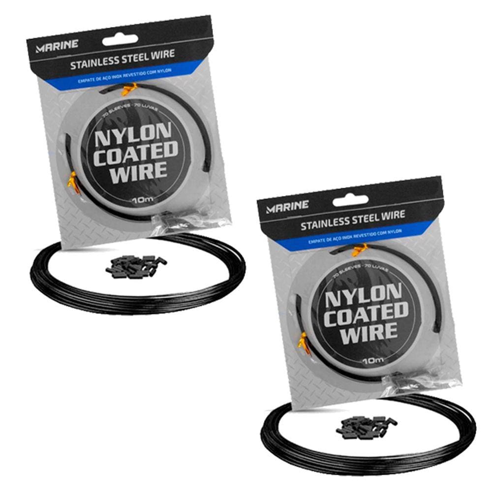 Kit 2UN Empate Cabo Aço Pesca Marine Sports Black Flexível 10m 40 Lbs 70 Luvas