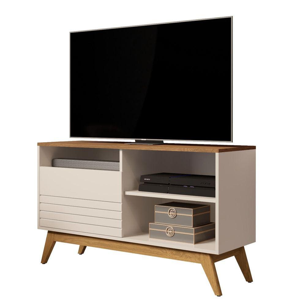 Rack de TV até 40" para Sala Pequena Retrô Off White Freijo Fenix Wood Giga Móveis