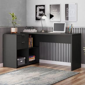 Escrivaninha Mesa Computador Preta Reta ou em L 2 Gavetas Top NT2060 Notável 75x200x45
