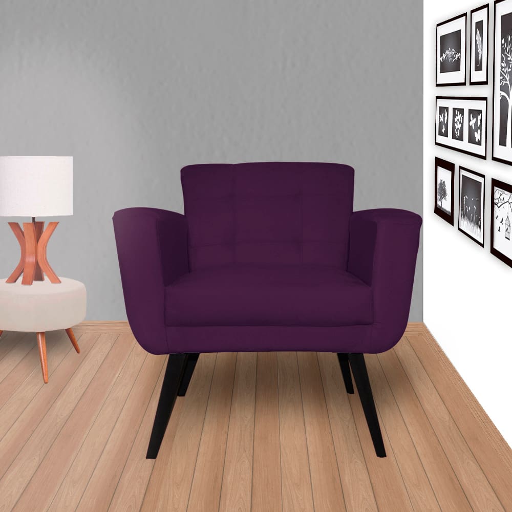 Kit 2 Poltronas Decorativa Sala e Recepção Geovana Suede Roxo - LM DECOR
