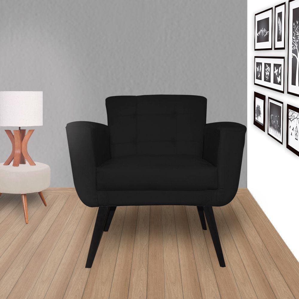 Kit 2 Poltronas Decorativa Sala e Recepção Geovana Suede Preto - LM DECOR