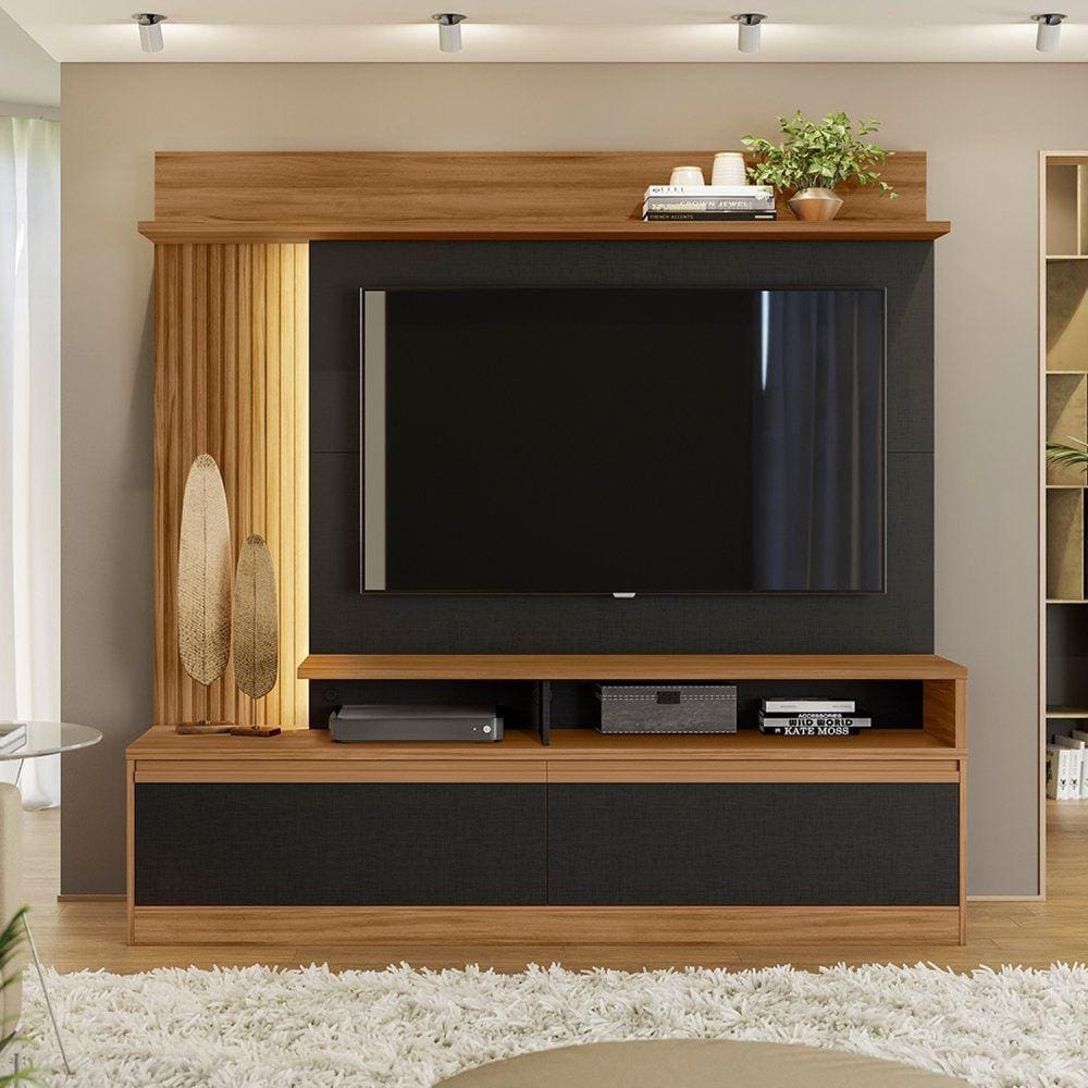 Estante Home para TV até 60 Polegadas com LED 2 Portas NT 1295 Notável Móveis Freijo Trend/Preto TX