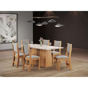 Conjunto Sala de Jantar Mesa Jordania com 6 Cadeiras Sol Viero Mel/Blonde/Cinza