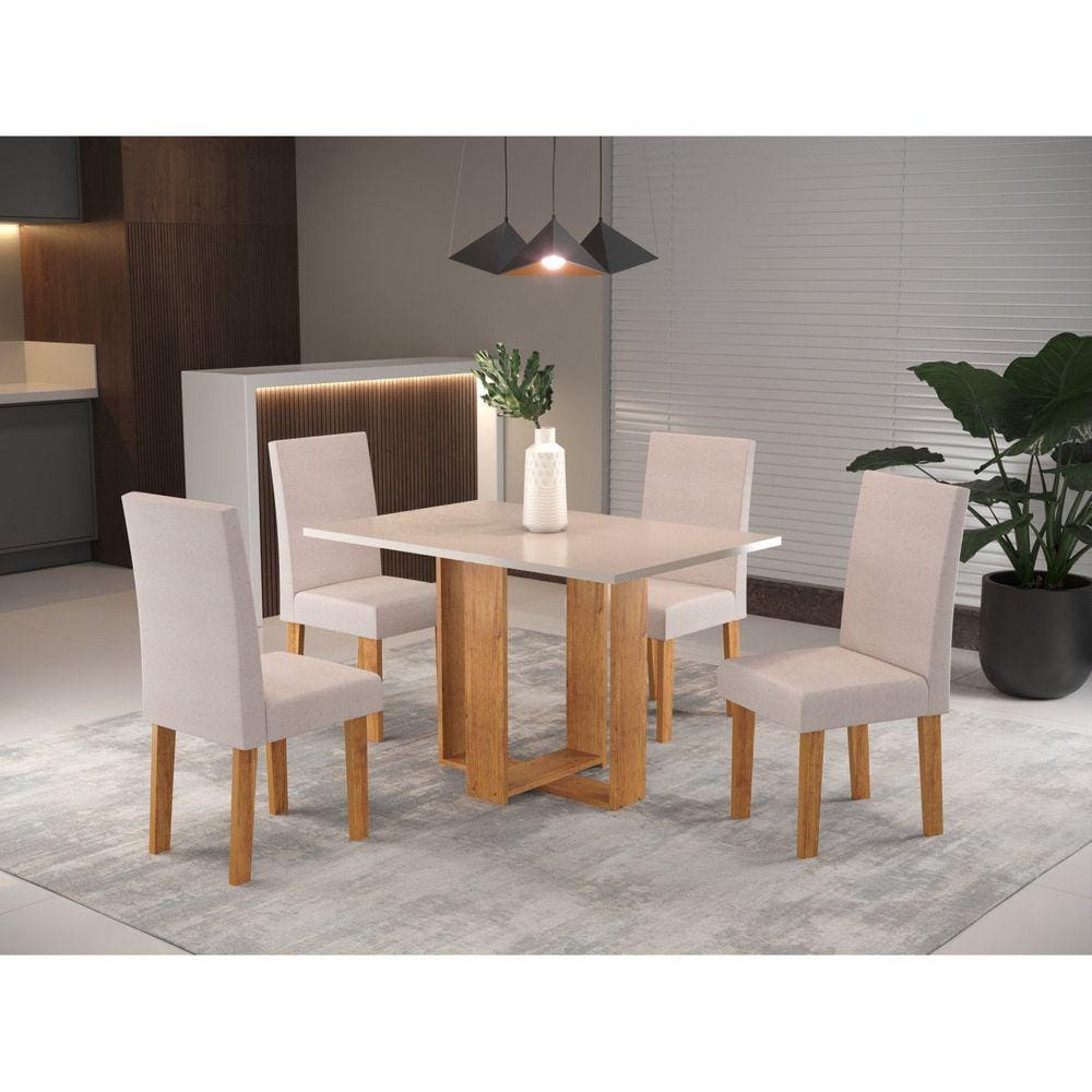 Conjunto Sala de Jantar Mesa Romantic com 4 Cadeiras Venus Viero Mel/Blonde/Amêndoa