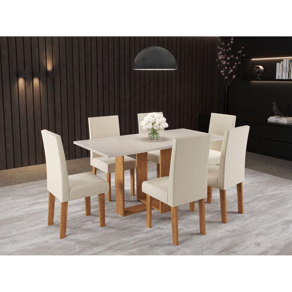 Conjunto Sala de Jantar com 6 Cadeiras Vênus Hill Viero Mel/Blonde/Bege