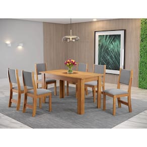 Conjunto Sala de Jantar Mesa Tower com 6 Cadeiras Sol Viero Mel/Cinza