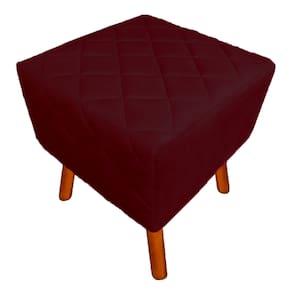 Puff Banqueta Decorativo Em Tressê Isabella Pés Palito Suede Vermelho Bordo - LM DECOR