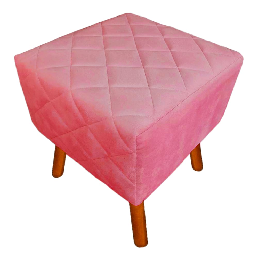 Puff Banqueta Decorativo Em Tressê Isabella Pés Palito Suede Rosa Barbie - LM DECOR