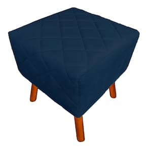 Puff Banqueta Decorativo Em Tressê Isabella Pés Palito Suede Azul Marinho - LM DECOR