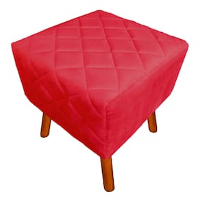 Puff Banqueta Decorativo Em Tressê Isabella Pés Palito Suede Vermelho - LM DECOR