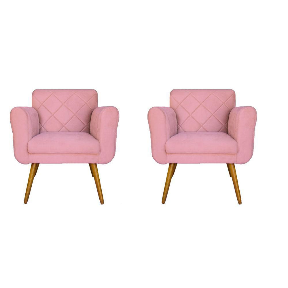Kit 02 Poltronas Decorativa Sala Recepção Em Tressê Isabella Suede Rosa- LM DECOR