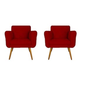 Kit 02 Poltronas Decorativa Sala Recepção Em Tressê Isabella Suede Vermelho- LM DECOR