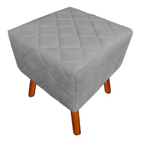 Puff Banqueta Decorativo Em Tressê Isabella Pés Palito Suede Cinza - LM DECOR