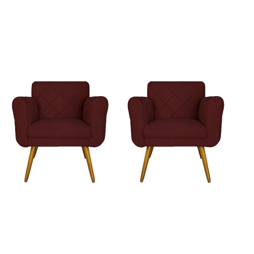Kit 02 Poltronas Decorativa Sala Recepção Em Tressê Isabella Suede Vermelho Bordô- LM DECOR