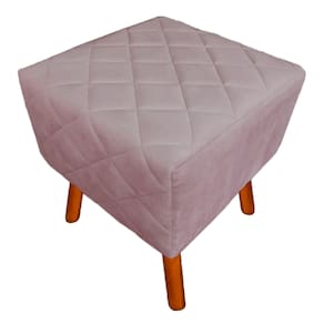 Puff Banqueta Decorativo Em Tressê Isabella Pés Palito Suede Rosê - LM DECOR