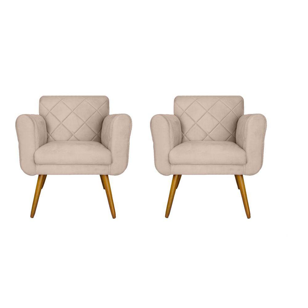 Conjunto 02 Poltronas Estofadas Para Sala de Estar Isabella Suede Bege- LM DECOR