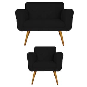 Conjunto Namoradeira e 1 Poltrona Isabella Sala de Estar Corano Preto - LM DECOR