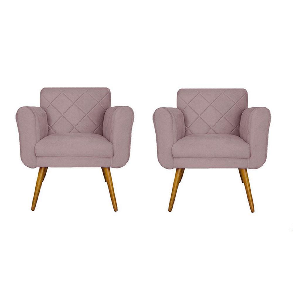 Conjunto 02 Poltronas Estofadas Para Sala de Estar Isabella Suede Rosê- LM DECOR