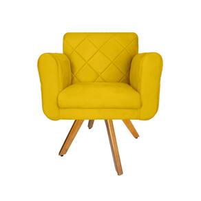 Poltrona Estofada Com Base Giratória De Madeira Sala Isabella Corano Amarelo - LM DECOR