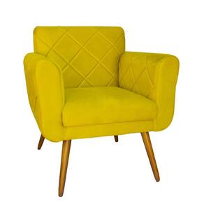 Poltrona Decorativa Estofada Para Salão de Beleza Isabella Suede Amarelo - LM DECOR