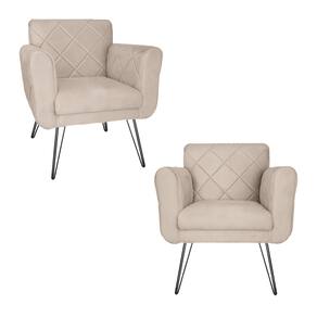 Conjunto 2 Poltronas Estofadas Para Consultório Pés de Ferro Isabella Corano Bege - LM DECOR