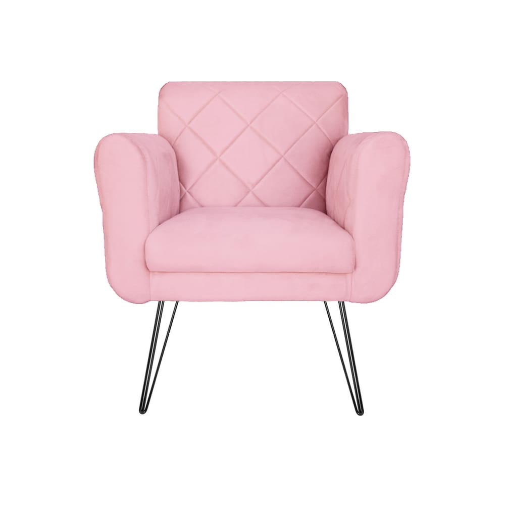 Poltrona Decorativa Com Pés de Ferro Para Salão de Beleza Isabella Suede Rosa Bebe - LM DECOR