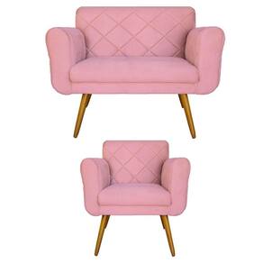 Kit Namoradeira e 1 Poltrona Estofada Para Sala de Tv Isabella Suede Rosa - LM DECOR