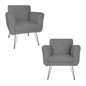 Conjunto 2 Poltronas Estofadas Para Consultório Pés de Ferro Isabella Suede Cinza - LM DECOR